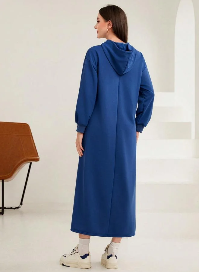 Take Two Women Blue Graphic Print Hooded Maxi Dress